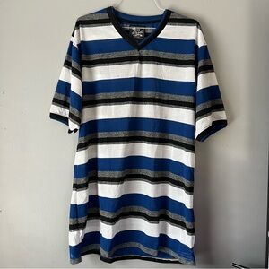 Old Skool Blue, White & Gray Striped V‑Neck Men’s Shirt 5XL
